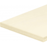 Sperrholz aus Pappelfurnieren, das die ästhetischen Anforderungen erfüllt, wenn eine helle Oberflächenfarbe und eine minimale Holzmaserung erforderlich sind. Die Platte kann verwendet werden, wenn Festigkeit, geringes Plattengewicht und leichte Bearbeitbarkeit gefordert sind. Die Dichte beträgt nur etwa 400 kg/m3.Qualität AB: Oberfläche ohne Risse, mit punktuellen Klumpen, leichte Verfärbung.Qualität BB: Gesunde, nicht schlaffe Klumpen mit einem Durchmesser von bis zu 50 mm, Risse und andere Mängel werden durch Versiegelung behoben.
F 20-Platte zur Verwendung in trockenen Räumen EN 636-1
