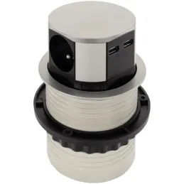 Ausziehbare elektrische Steckdose TETRABOX FRENCH 3x 230V + 2x USB / Aluminium