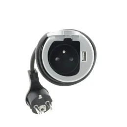 Innen Steckdose in den Tisch COMPACT 1x230V + USB-Ladesteckdose / Aluminium