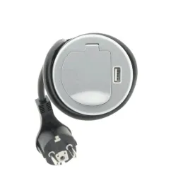 Innen Steckdose in den Tisch COMPACT 1x230V + USB-Ladesteckdose / Aluminium