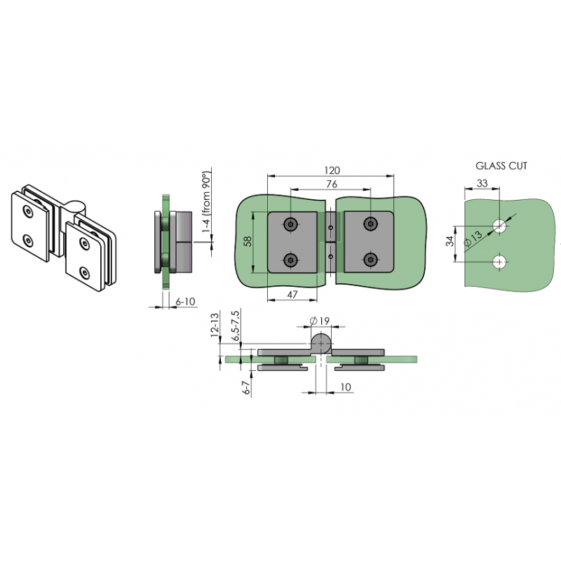 Duschtür Scharniere Für 6mm Glas - Chrom ABS Halterungen Für Badezimmer Montage