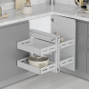 Eckmechanismus für die Küche mit Dämpfung in exklusivem Design aus Stahl. Der Mechanismus dämpft sowohl beim Öffnen als auch beim Schließen. Wahlweise für Türbreiten von 400 mm, 450 mm, 500 mm oder 550 mm. Der Beschlag ist universell sowohl für die linke als auch für die rechte Seite geeignet.
Mindestschrankbreite für jede Türbreite:
400mm - 600
450 mm - 640
500 mm - 700
550 mm - 800