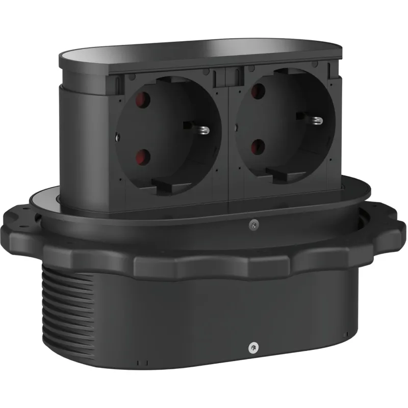 Ausziehbare Doppelsteckdose PICCOLINO SCHUKO 2x 230V / Schwarz
