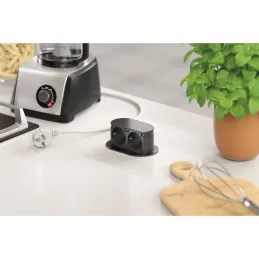 Ausziehbare Doppelsteckdose PICCOLINO SCHUKO 2x 230V / Schwarz