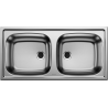 Das wirtschaftliche und sehr elegante Blanco-Doppelwaschbecken ohne Abtropffläche. Die Abmessungen jedes Beckens sind 370 x 340 mm mit einer Tiefe von 150 mm. Konzipiert für Schränke mit einer maximalen Breite von 900 mm.
