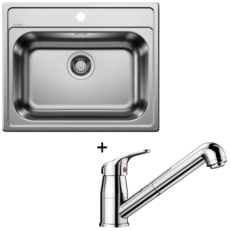 Set Blanco Edelstahlspüle DANA 6 + Armatur DARAS-S mit Brause / Glänzendes Chrom