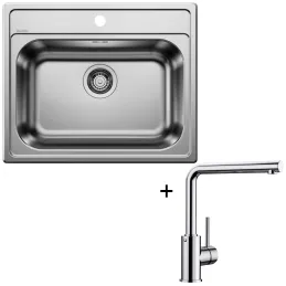 Set Blanco Edelstahlspüle DANA 6 + Armatur MILA / Glänzendes Chrom