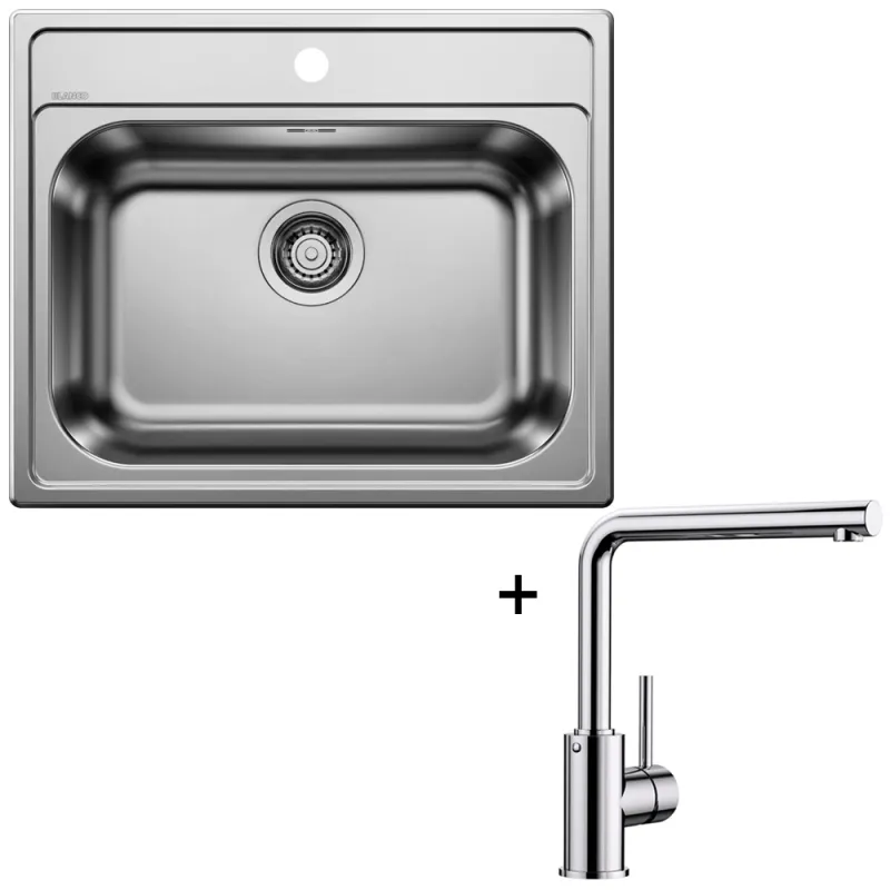 Set Blanco Edelstahlspüle DANA 6 + Armatur MILA / Glänzendes Chrom