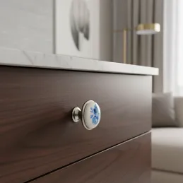 Knopfgriff ORIENT / Porzellan mit Motiv - blaue Rose