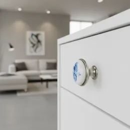 Knopfgriff ORIENT / Porzellan mit Motiv - blaue Rose