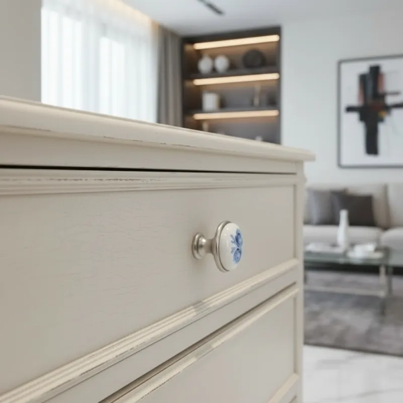 Knopfgriff ORIENT / Porzellan mit Motiv - blaue Rose