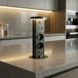 Ausziehbare Steckdose LEGIA FRENCH 2x230V + USB A-C + Licht / Schwarz matt