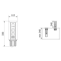 Ausziehbare Steckdose LEGIA FRENCH 2x230V + USB A-C + Licht / Weiß matt