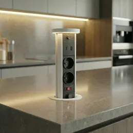 Ausziehbare Steckdose LEGIA FRENCH 2x230V + USB A-C + Licht / Weiß matt