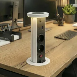 Ausziehbare Steckdose LEGIA FRENCH 2x230V + USB A-C + Licht / Weiß matt