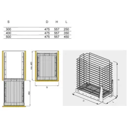 Ausziehbarer Wäschekorb mit Dämpfung und Türbefestigung ORTA / Weiß matt