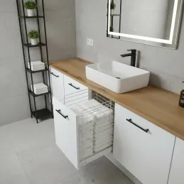 Ausziehbarer Wäschekorb mit Dämpfung und Türbefestigung ORTA / Weiß matt