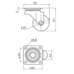 Möbelrolle ohne Bremse LINOX 35 / Chrom - Transparent