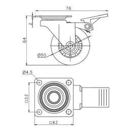 Möbelrolle mit Bremse LINOX 35 / Chrom - Transparent