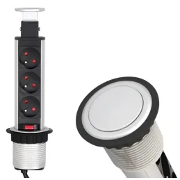 Ausziehbare elektrische Steckdose ASTRA 3x230V FRANZÖSISCH / Aluminium