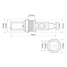 Ausziehbare elektrische Steckdose ASTRA 3x230V FRANZÖSISCH / Aluminium