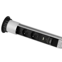 Ausziehbare elektrische Steckdose ASTRA FRENCH 3x230V + 2x USB-Ladefunktion / Aluminium