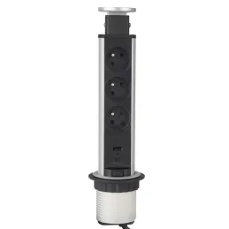Ausziehbare elektrische Steckdose ASTRA FRENCH 3x230V + 2x USB-Ladefunktion / Aluminium