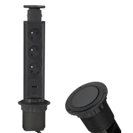 Ausziehbare elektrische Steckdose ASTRA FRENCH 3x230V + 2x USB-Ladung / Schwarz