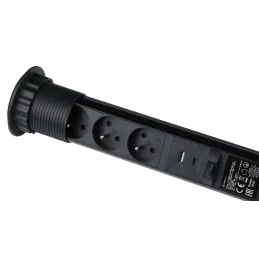 Ausziehbare elektrische Steckdose ASTRA FRENCH 3x230V + 2x USB-Ladung / Schwarz