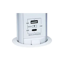 Ausziehbare elektrische Steckdose ASTRA FRENCH 3x230V + 2x USB-Ladung / Weiß