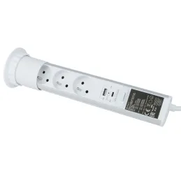 Ausziehbare elektrische Steckdose ASTRA FRENCH 3x230V + 2x USB-Ladung / Weiß