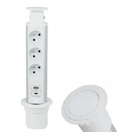 Ausziehbare elektrische Steckdose ASTRA FRENCH 3x230V + 2x USB-Ladung / Weiß