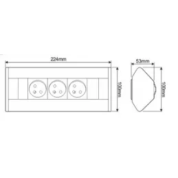 Innen-Steckdosenleiste CORNER FRENCH 3x 230V / Schwarz - Aluminium