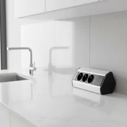 Innen-Steckdosenleiste CORNER FRENCH 3x 230V / Schwarz - Aluminium