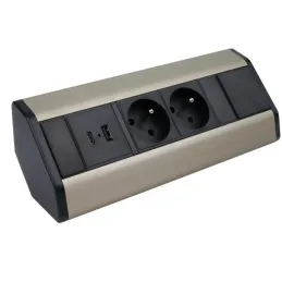 Innen-Steckdosenleiste CORNER FRENCH 2x 230V +2x USB / Schwarz - Edelstahl