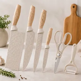Set 6-teiliges Küchenmesserset mit Schere und Schäler UGO / Cremefarben