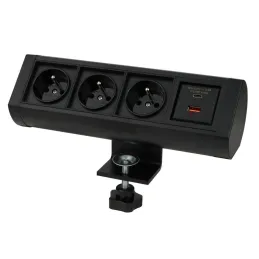 Elektrische Steckdose OFFICE 3x230V + 1xUSB C+A FRANZÖSISCH / Schwarz matt