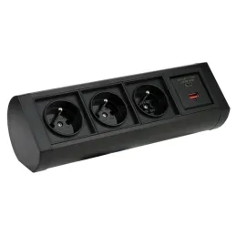 Elektrische Steckdose OFFICE 3x230V + 1xUSB C+A FRANZÖSISCH / Schwarz matt