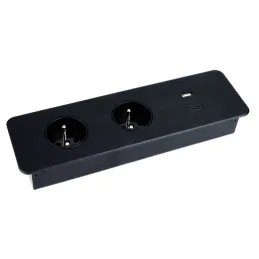 Elektrische Steckdosenleiste EUROBOX 2x230V + 1xUSB C+A FRANZÖSISCH / Schwarz matt