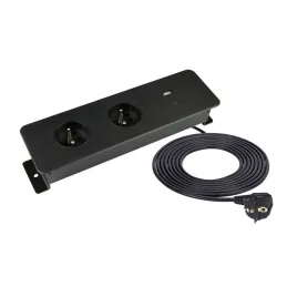 Elektrische Steckdosenleiste EUROBOX 2x230V + 1xUSB C+A FRANZÖSISCH / Schwarz matt