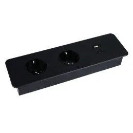 Elektrische Steckdosenleiste EUROBOX 2x230V + 1xUSB C+A SCHUKO / Schwarz matt
