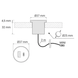 2 x USB A-C Tischladegerät für den Innenbereich 25mm PLUGY / Schwarz matt