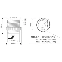 ALPHA BOX FRENCH Innensteckdose 1x230V + USB C / Schwarz matt