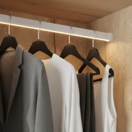 Kleiderstange 1m SLIM für LED-Streifen mit Endkappen / Mattweiß