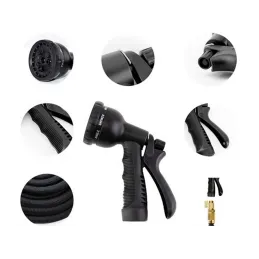 Bewässerungs-Flexi-Gartenschlauch mit Gießaufsatz / Schwarz