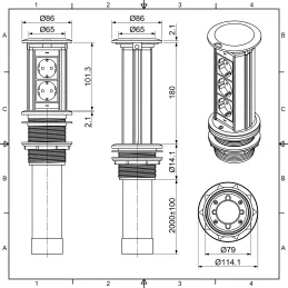 Ausfahrbare elektrische Steckdose Elevator NEU 2x230V FRANZÖSISCH / Edelstahl