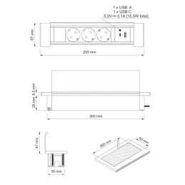 Innen-Steckdosenleiste SLIM BOX SCHUKO 3x 230V + USB / Schwarz matt