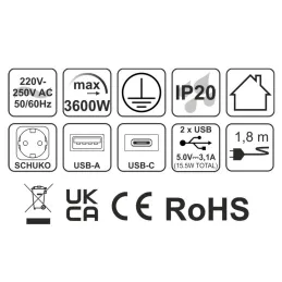 Innen-Steckdosenleiste SLIM BOX SCHUKO 3x 230V + USB / Schwarz matt