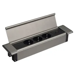 SLIM BOX SCHUKO 3-fach Steckdosenleiste für den Innenbereich 230V + USB / Edelstahl