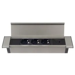 SLIM BOX SCHUKO 3-fach Steckdosenleiste für den Innenbereich 230V + USB / Edelstahl